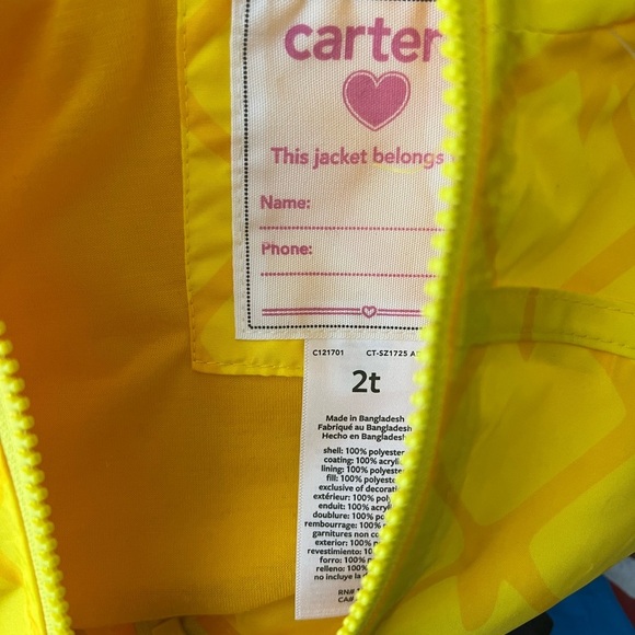 Carters toddler girls yellow pineapple raincoat sz 2T NWT - Picture 3 of 3